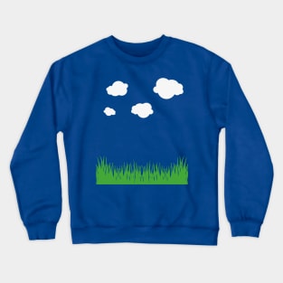 cloud and grass, white clouds green grass blue tee, sky t-shirt, blue sky cloud and grass, retro 8-bit clouds Crewneck Sweatshirt